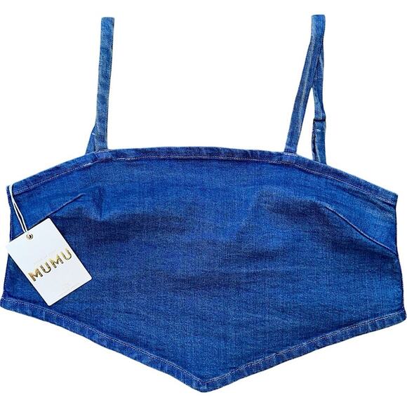 NWT Show Me Your MuMu Denim Handkerchief Top in Blue Swell Size Large Retail $98 - Picture 5 of 7